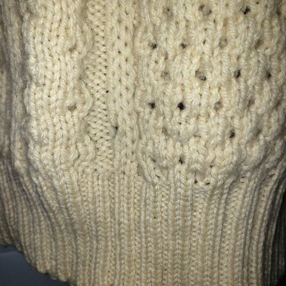 ROSMUC KNITWEAR White Wool Cable Knit Fishmans Sweater Made In Ireland - Picture 7 of 8